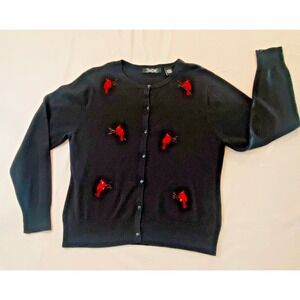 Crystal Kobe Sequin Beaded‎ Cardinal Cardigan Sweater Womens Size Large Holiday